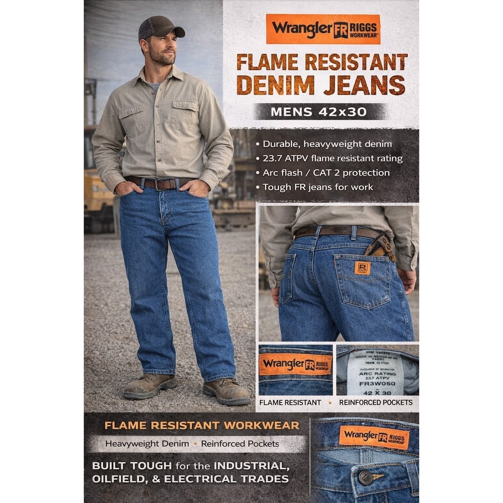 Wrangler FR Jeans Men's 42x30 Riggs Workwear Straight Flame Resistant Cat 2 2112